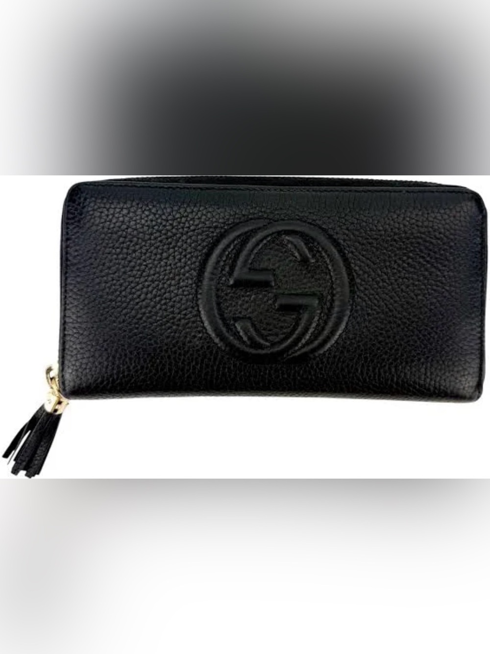 Gucci Black Pebbled Leather Zip Card Wallet with Gold Hardware - Picture 2 of 6